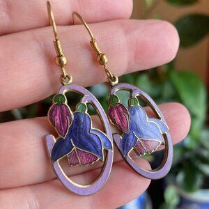Vintage "Fish and Crown" Enamel Earrings in cloisonne style